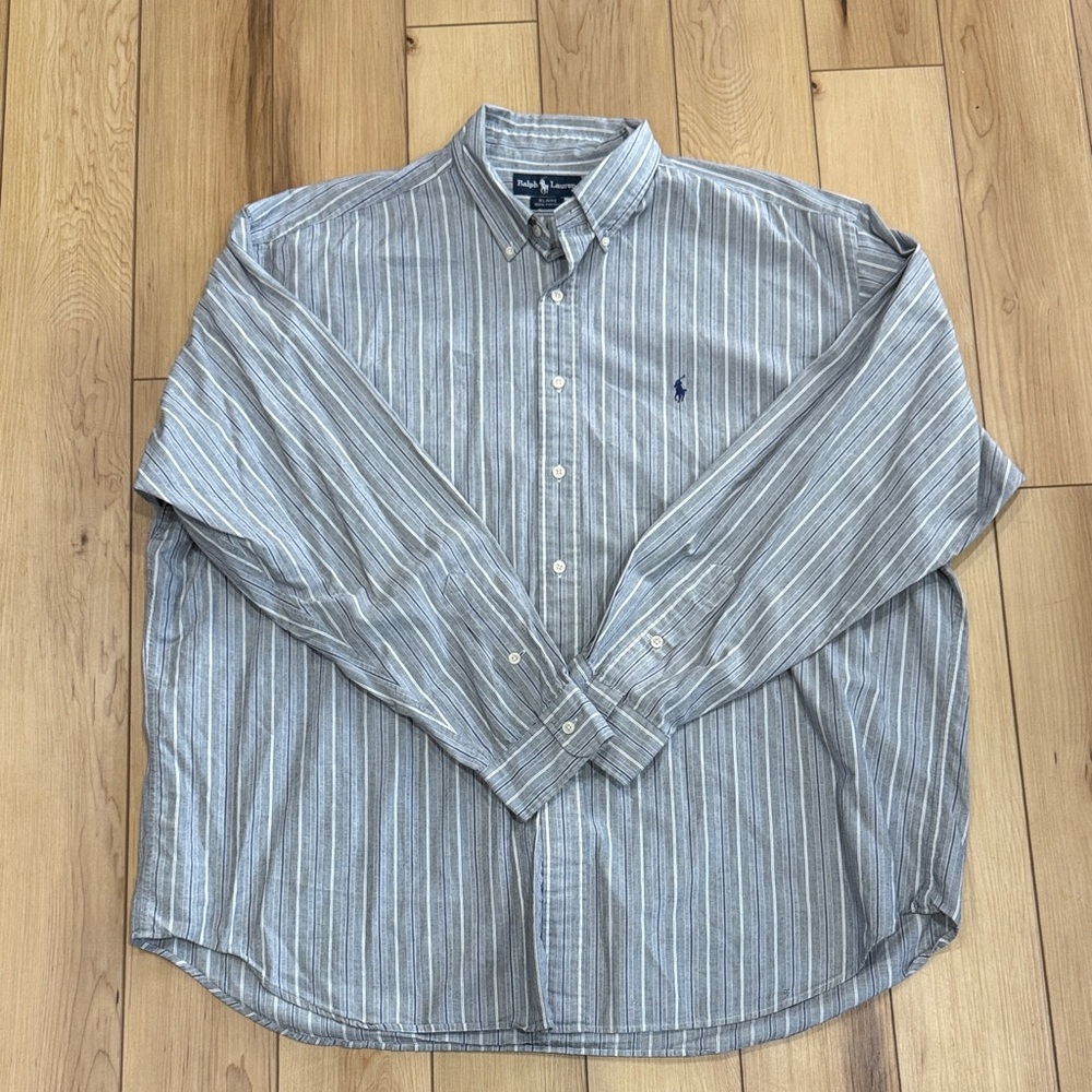 Polo by Ralph Lauren Men's Blue and White Striped Shirt